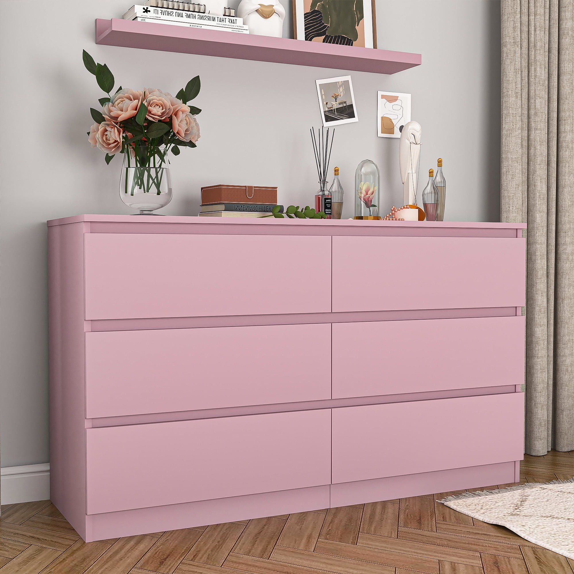 Cómoda 6 Cajón Nordica 120x69x45 cm Blanco/Rosa