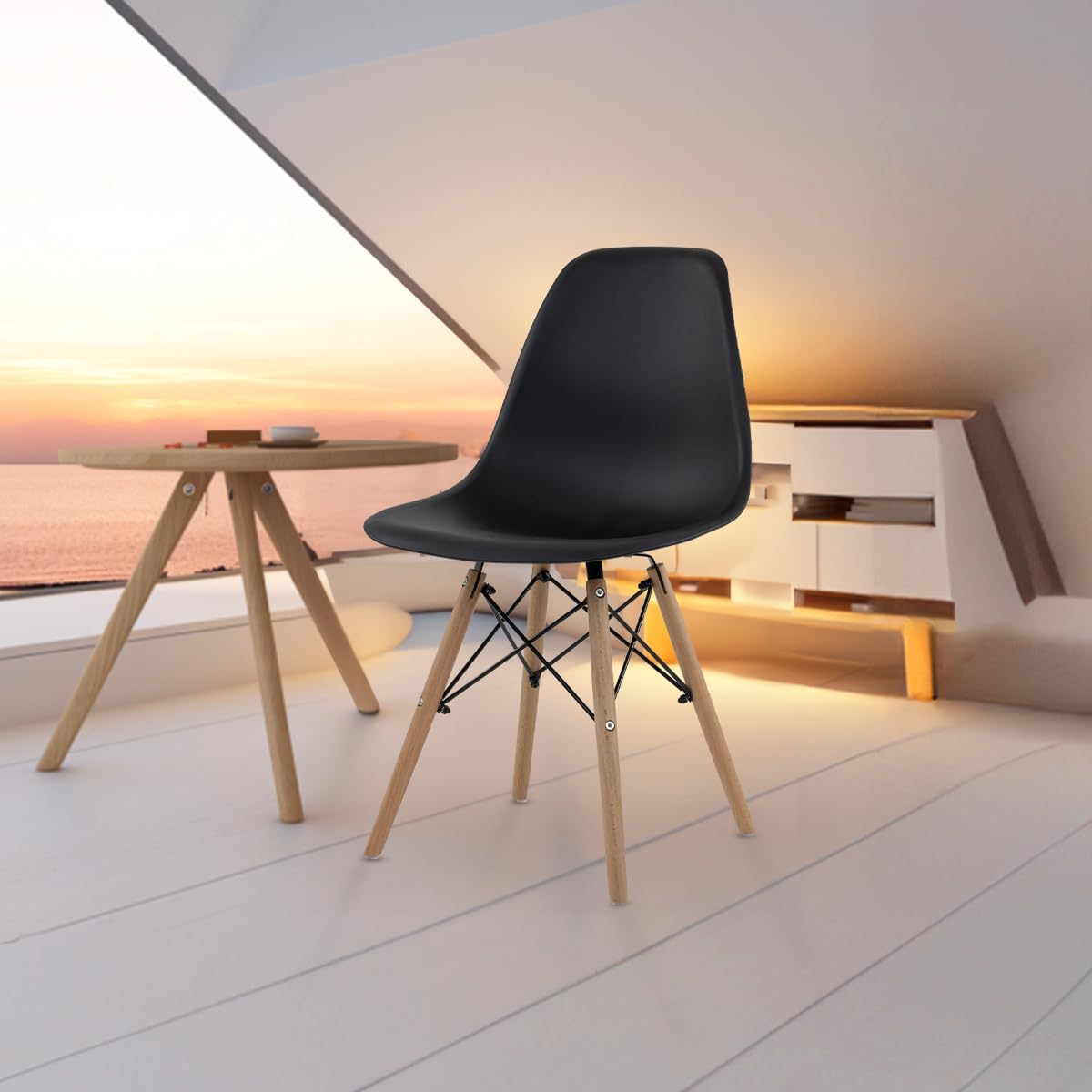 GAON. 4 Sillas Eames Modernas Minimalistas |Ergonómicas Ideales para Comedor Restaurantes y Cocinas (Negro.)