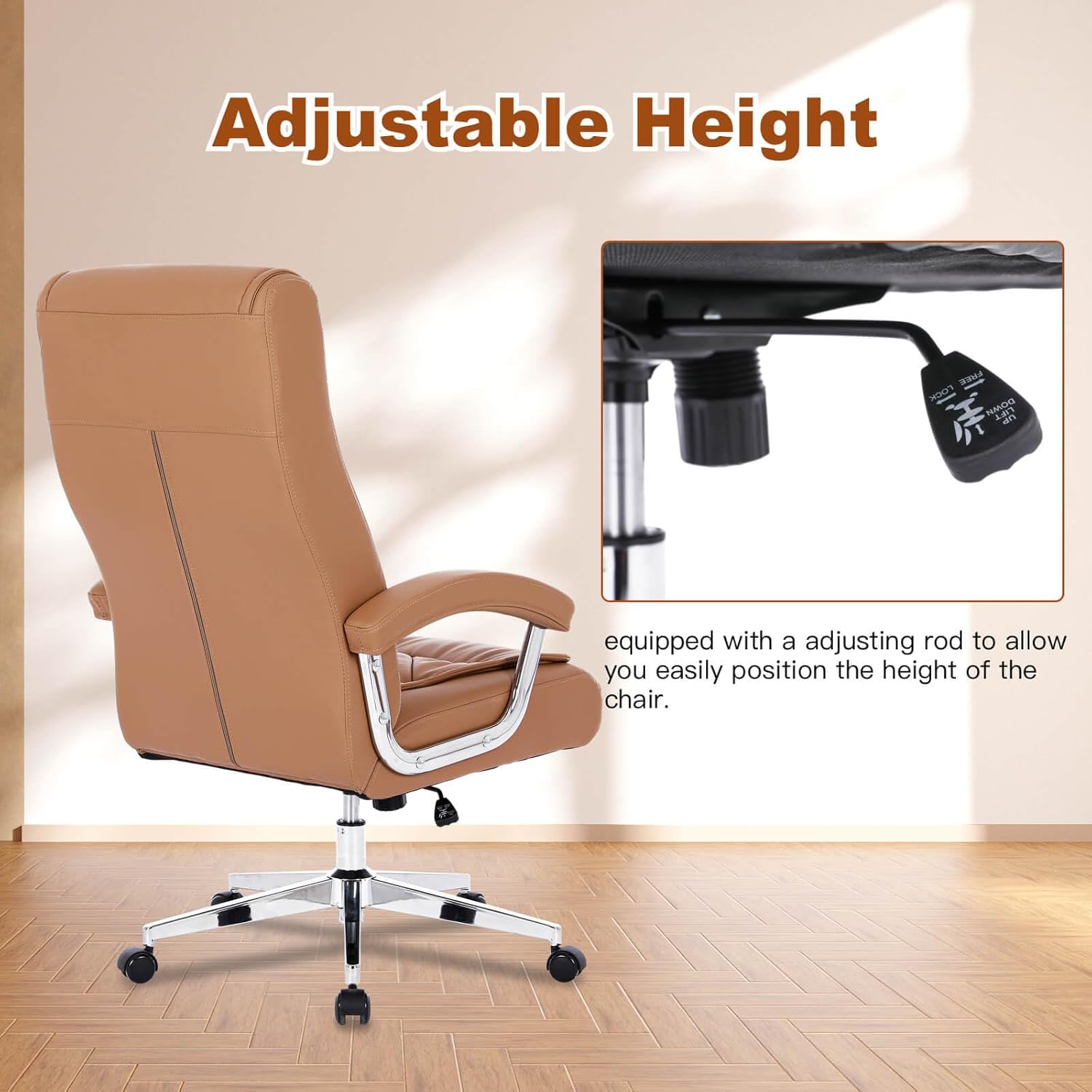 Hoxne - Silla de oficina ejecutiva de piel con brazos y ruedas, respaldo alto, silla ergonómica de computadora de computadora, altura ajustable, silla de computadora de oficina, capacidad de 350