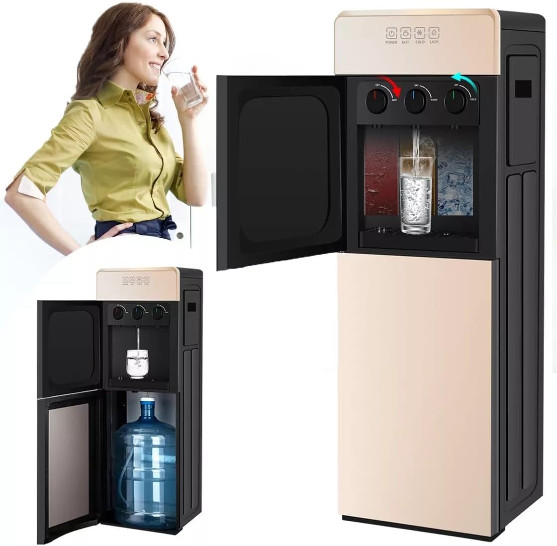 Dispensador de Agua, Dispensador de Agua Garrafon Oculto, Grande Despachador de Agua con Función de Refrigeración y Calefacción para Hogar/Oficina