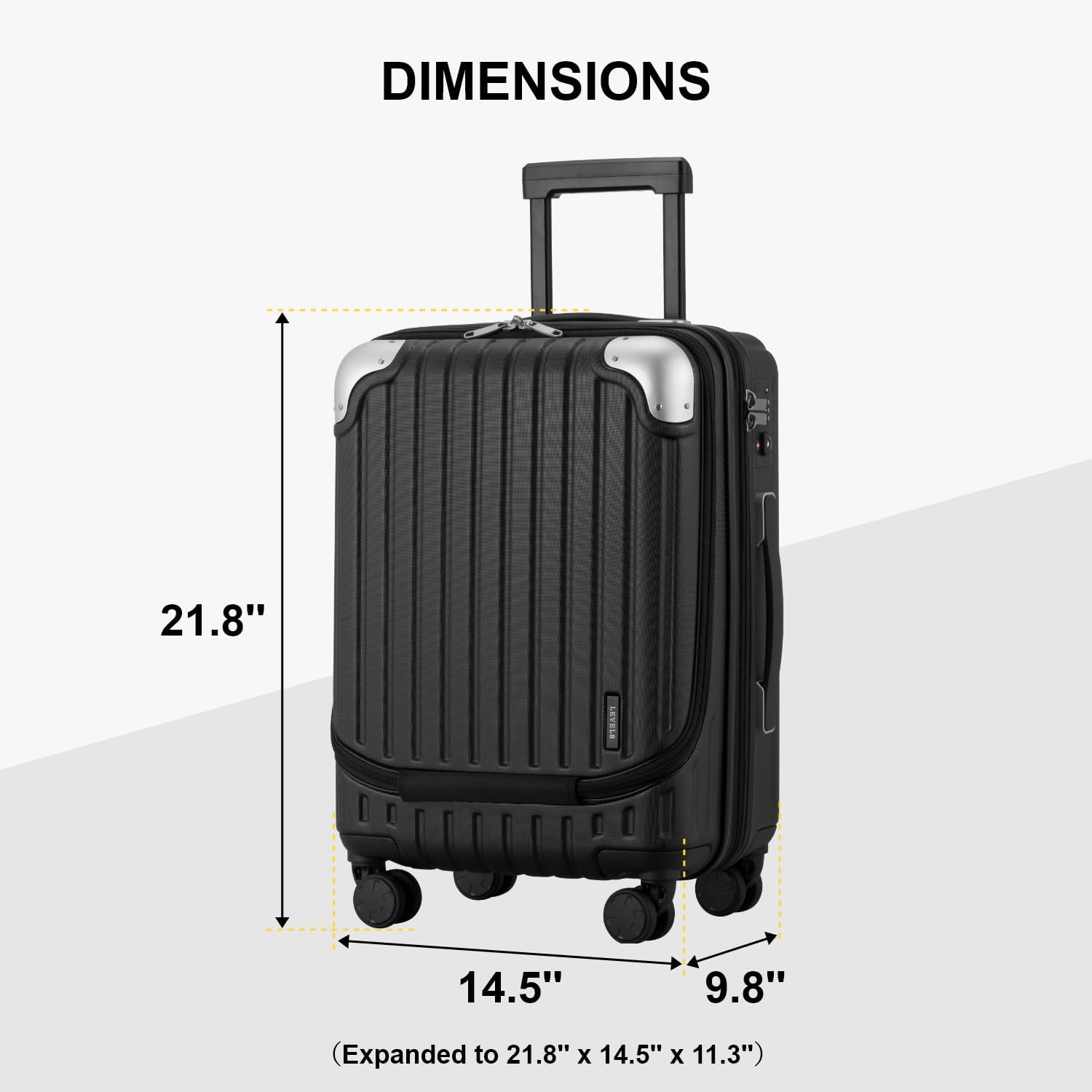 LEVEL8 Grace Maletas de Viaje, 20" Equipaje Expandible, Maletas de Mano con Bolsillo Frontal, con Ruedas Spinner y Cerradura Tsa, Gris