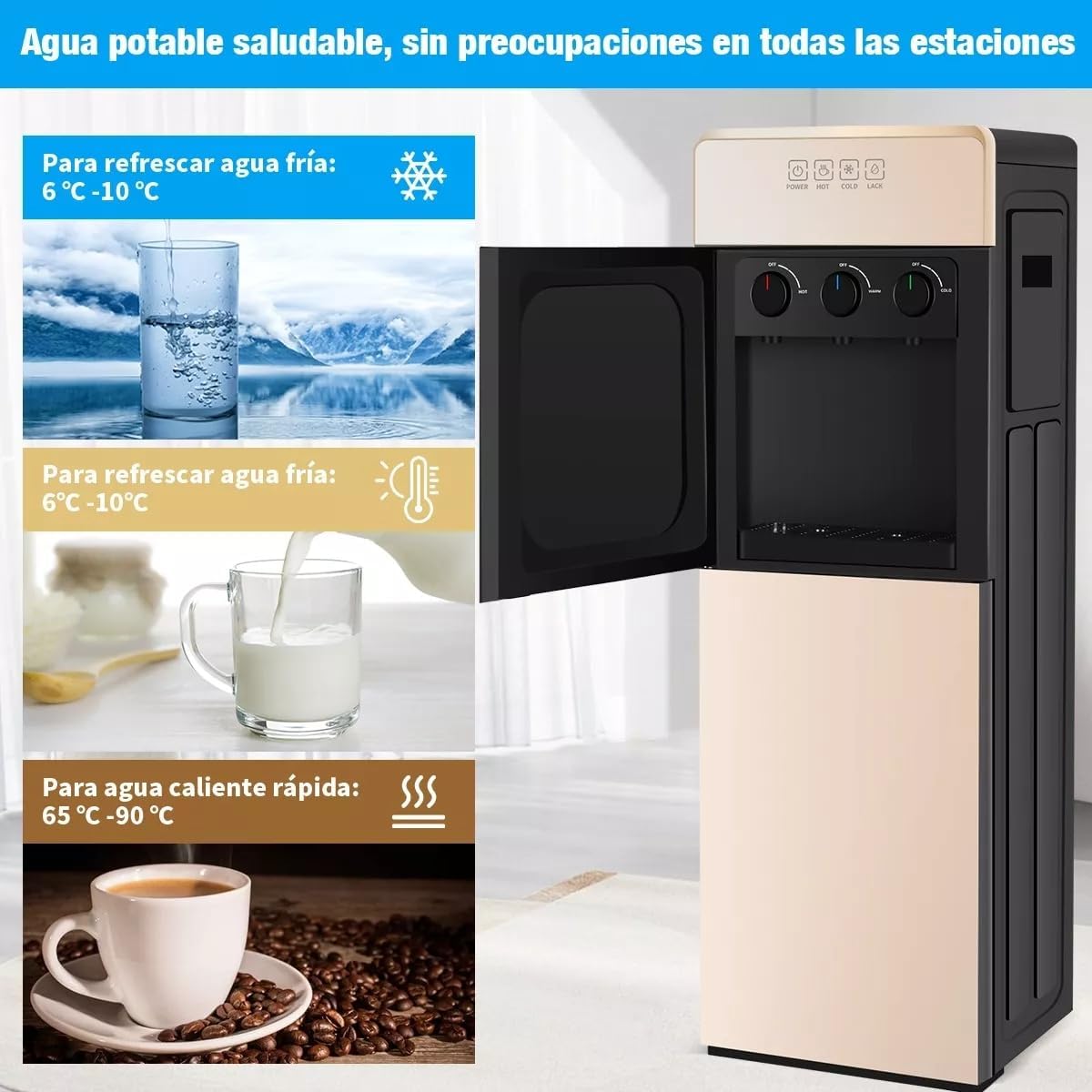 Dispensador de Agua, Dispensador de Agua Garrafon Oculto, Grande Despachador de Agua con Función de Refrigeración y Calefacción para Hogar/Oficina