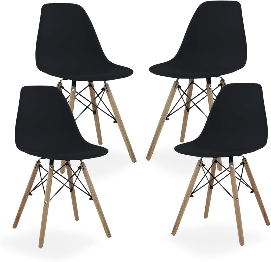 GAON. 4 Sillas Eames Modernas Minimalistas |Ergonómicas Ideales para Comedor Restaurantes y Cocinas (Negro.)