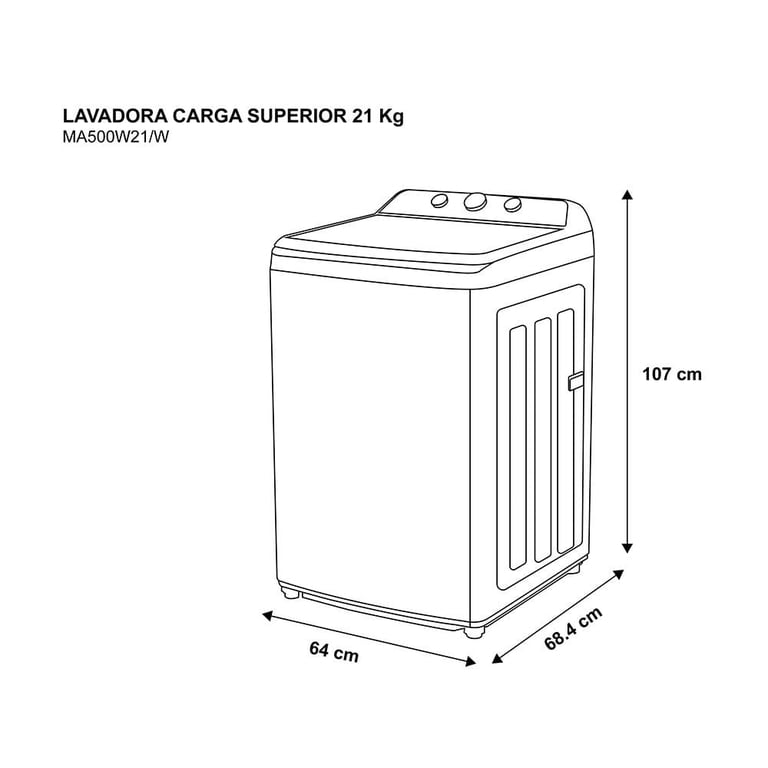 Lavadora Midea Carga Superior 21Kg Vortex Wash Agitador 3 Perillas