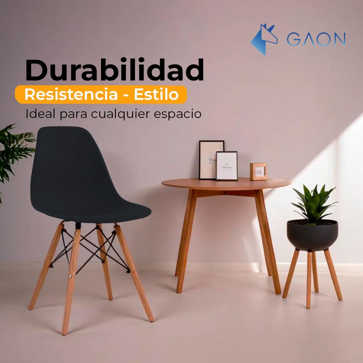 GAON. 4 Sillas Eames Modernas Minimalistas |Ergonómicas Ideales para Comedor Restaurantes y Cocinas (Negro.)