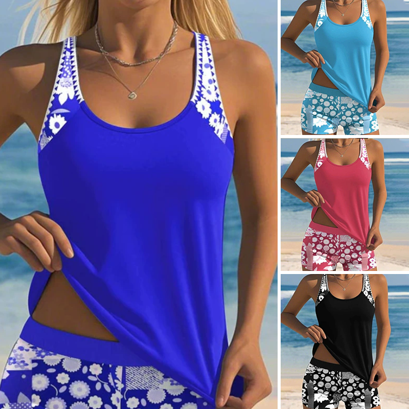2-teiliges Damen Bade-Set – Tankini mit gemustertem Top & Shorts für den Sommer