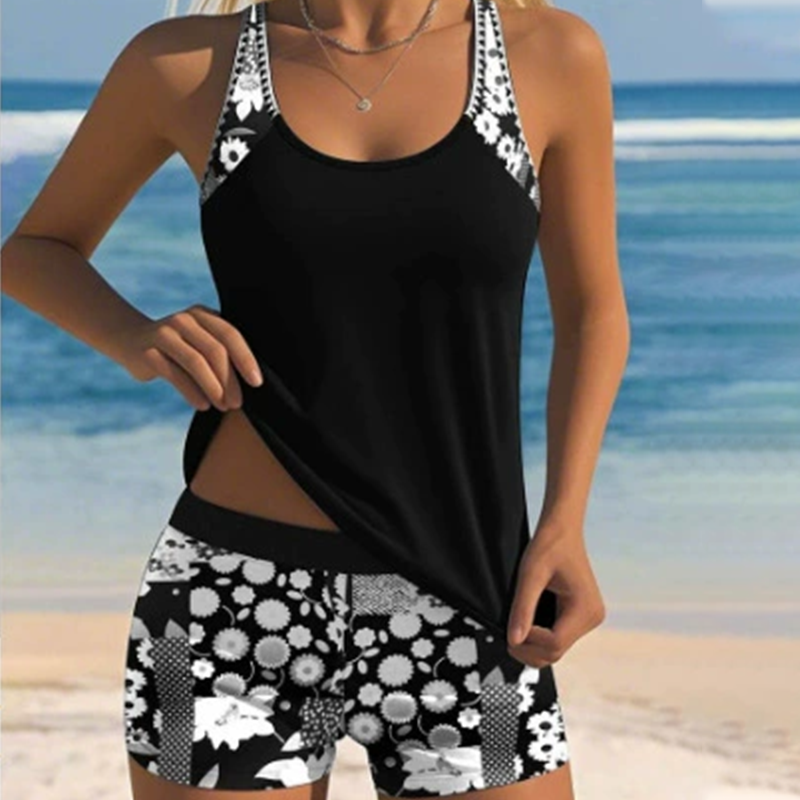 2-teiliges Damen Bade-Set – Tankini mit gemustertem Top & Shorts für den Sommer