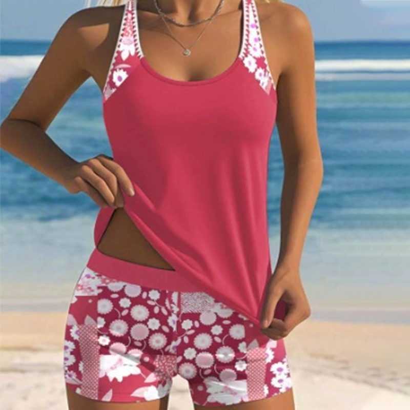 2-teiliges Damen Bade-Set – Tankini mit gemustertem Top & Shorts für den Sommer