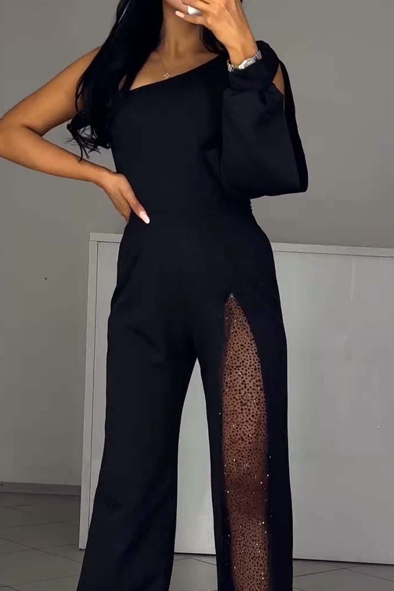 Eleganter Damen-Jumpsuit mit One-Shoulder-Design und hohem Schlitz