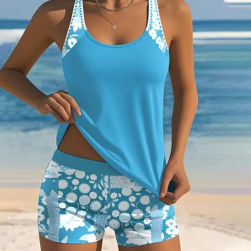 2-teiliges Damen Bade-Set – Tankini mit gemustertem Top & Shorts für den Sommer