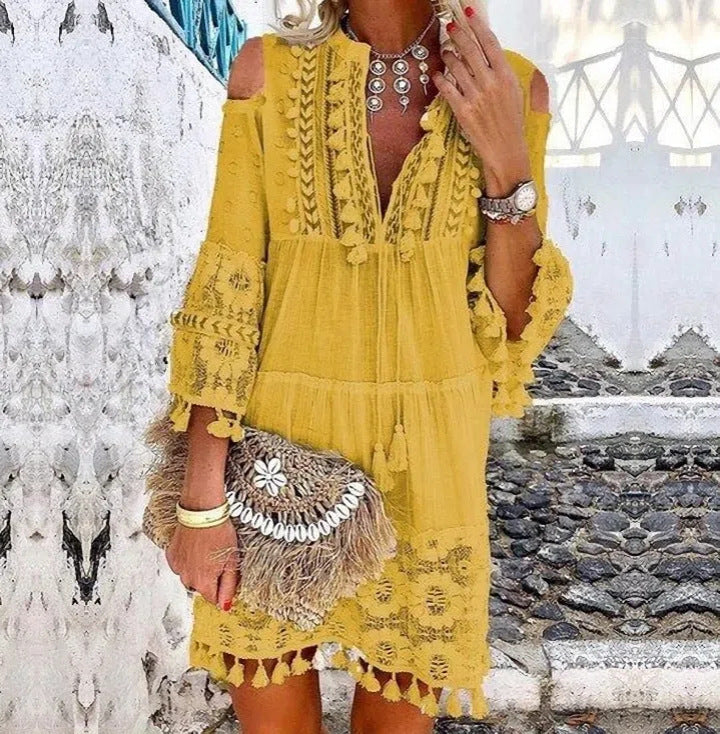 👗 Besticktes Damenkleid aus Baumwolle & Leinen – Locker, Luftig & Perfekt für den Sommer 🌸