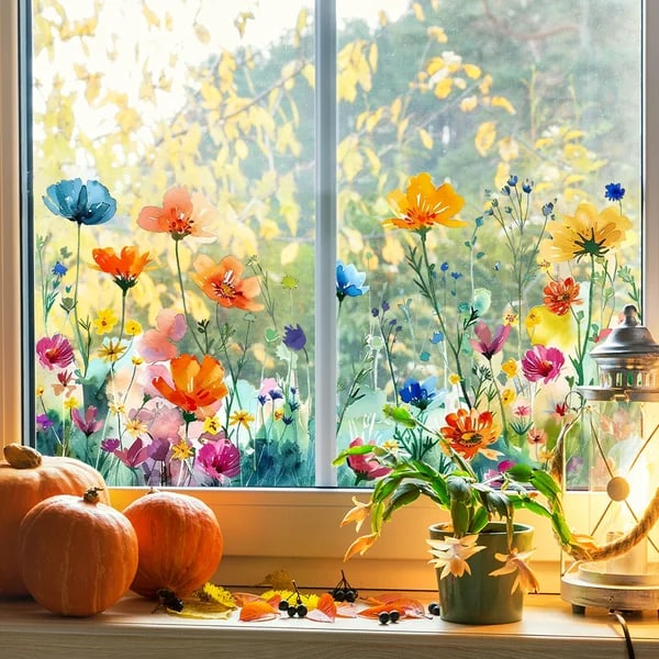 ✨LAST DAY: 50% OFF! - 💐Colorful Floral Bouquet Window Sticker🖼️(Cut to size freely)