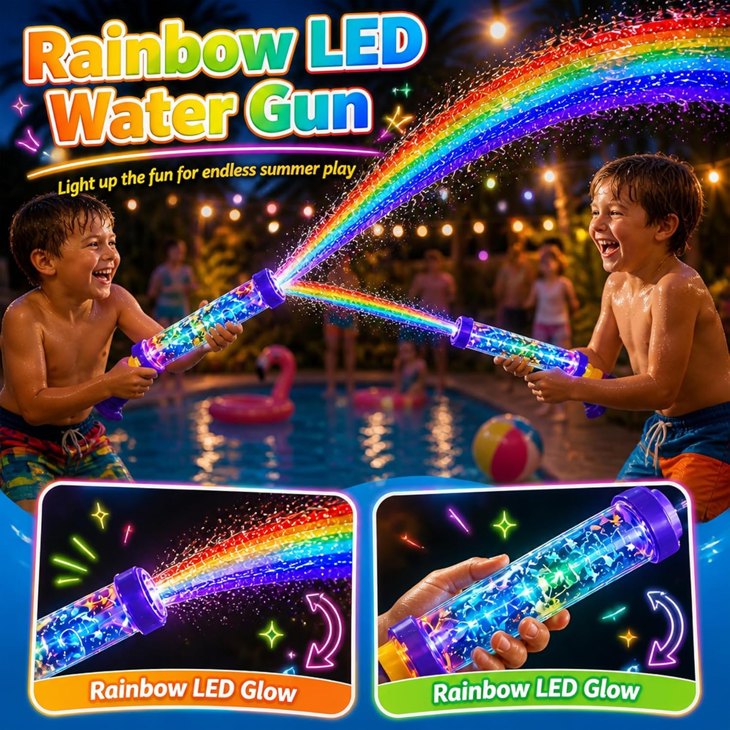 🌈 Glowing Rainbow Water Blaster | Summer Fun That Pops Like Magic! ✨