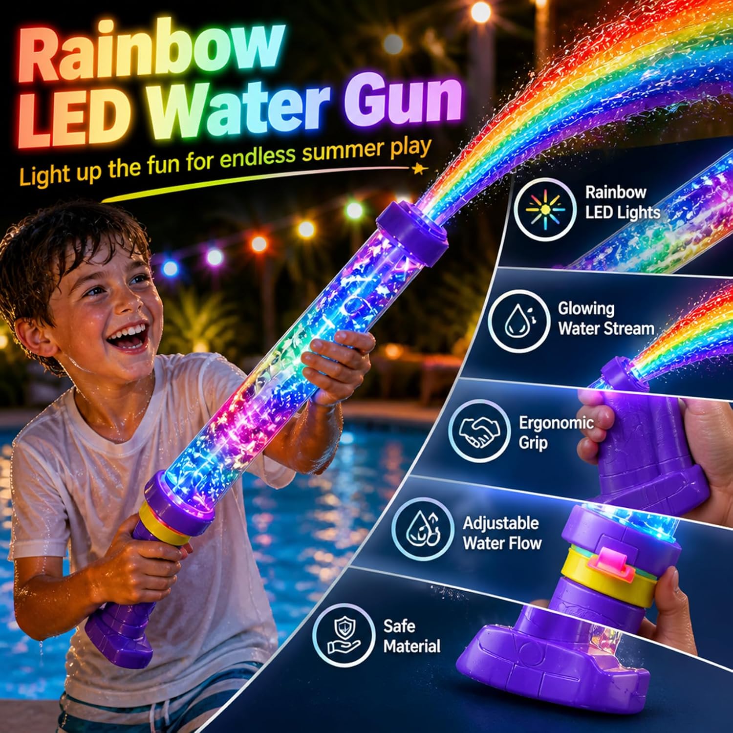 🌈 Glowing Rainbow Water Blaster | Summer Fun That Pops Like Magic! ✨