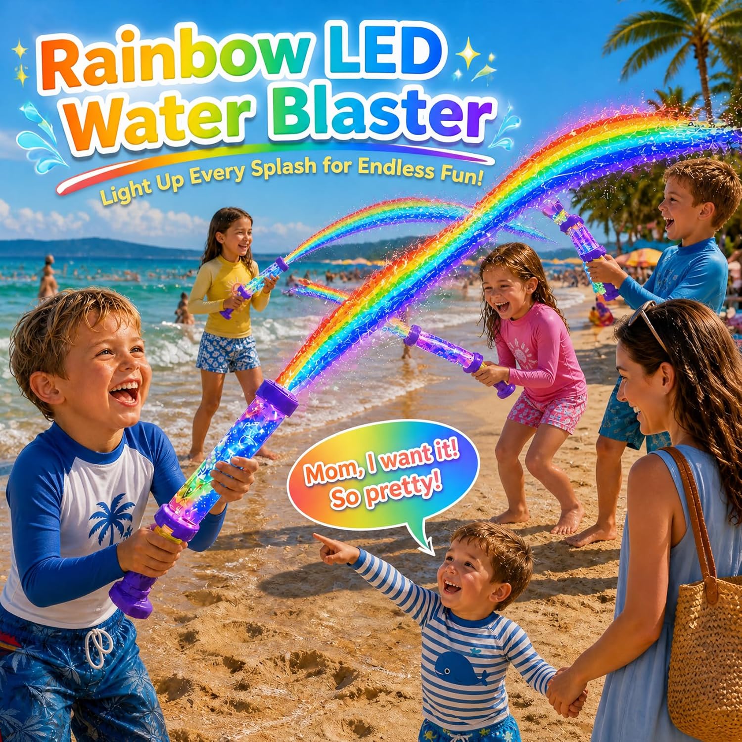 🌈 Glowing Rainbow Water Blaster | Summer Fun That Pops Like Magic! ✨