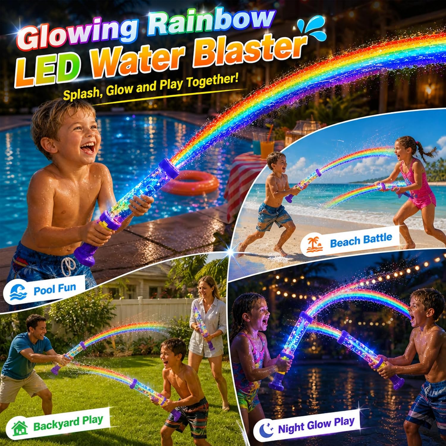 🌈 Glowing Rainbow Water Blaster | Summer Fun That Pops Like Magic! ✨