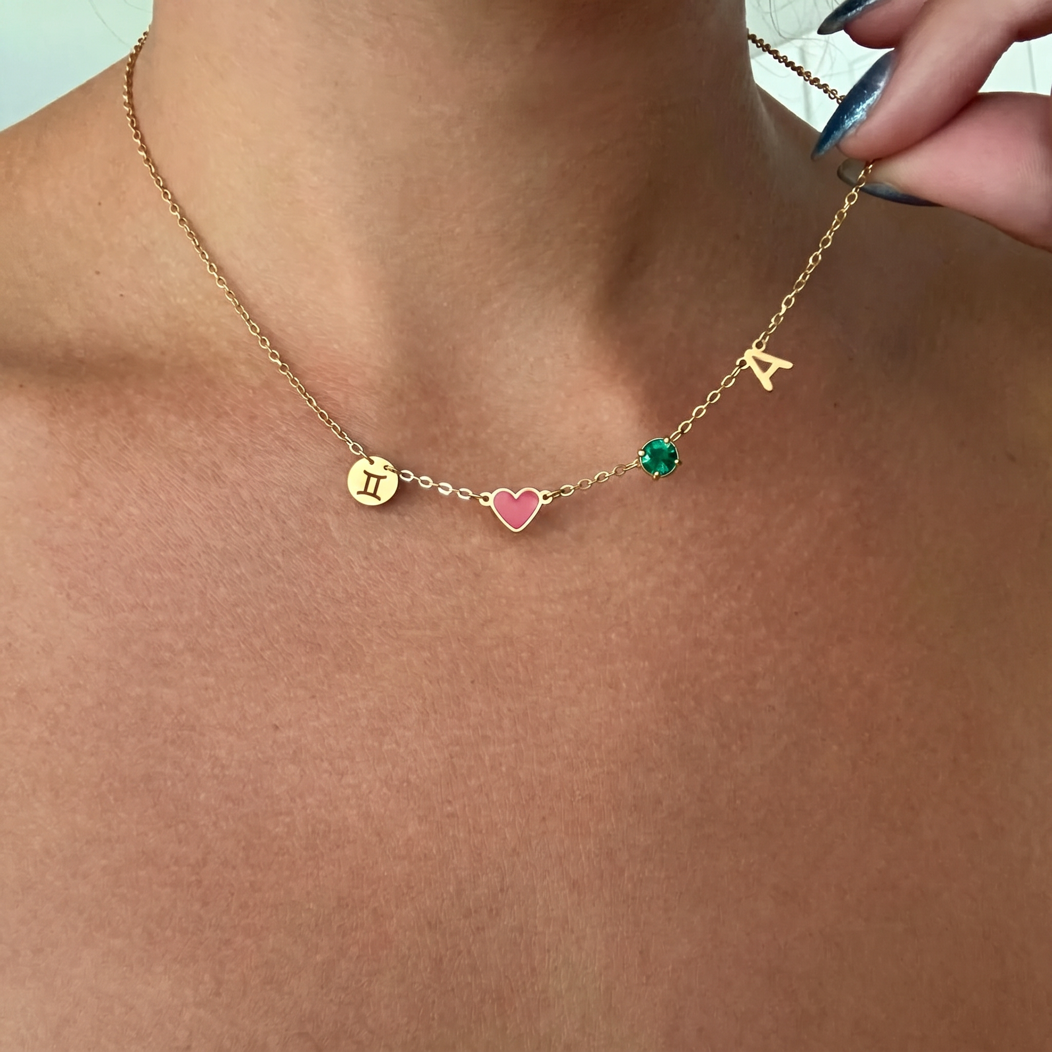 [Alphabet Heart Necklace] Set with Birthstones and Zodiac Motifs