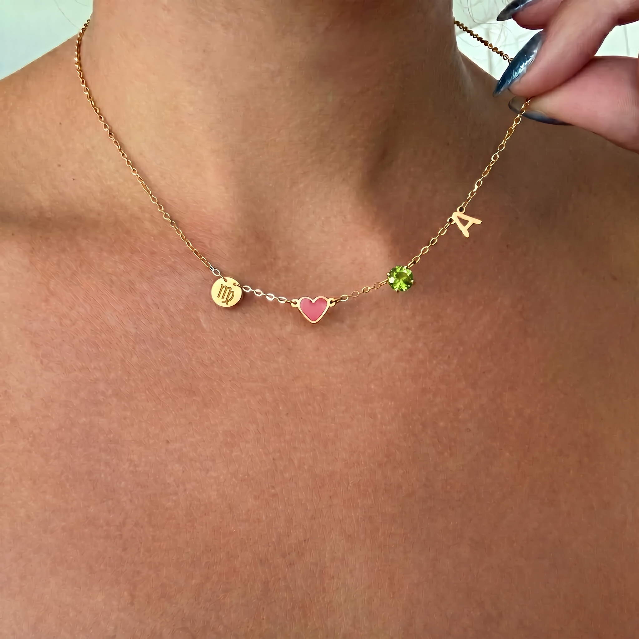 [Alphabet Heart Necklace] Set with Birthstones and Zodiac Motifs