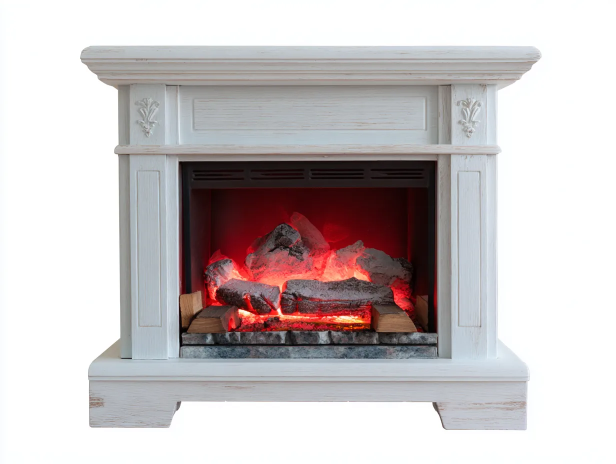 Kamin-Holz-138x35x102 cm-Weiß-Rustikaler Landhausstil-Dolenlystudio