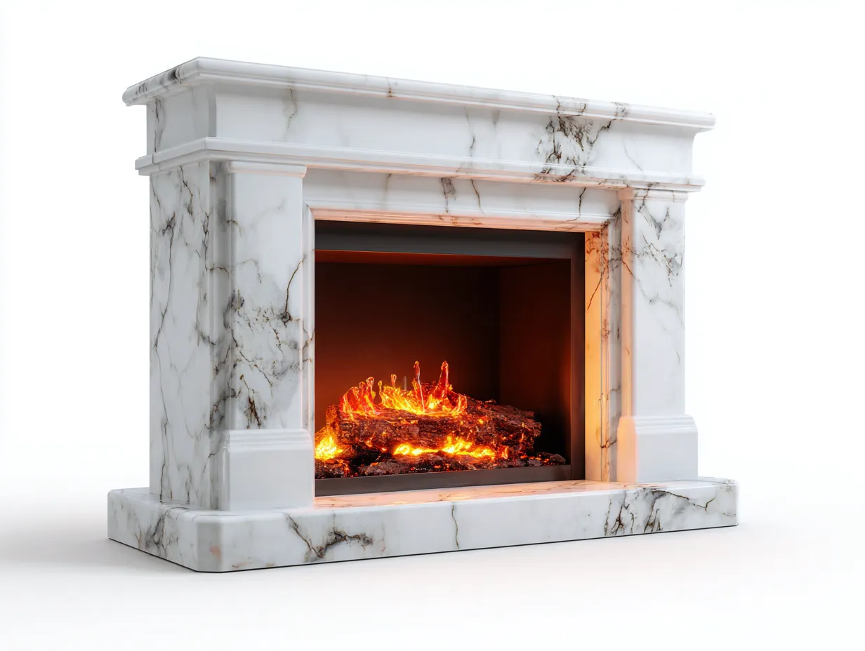 Kamin-Marmor-154x40x110 cm-Weiß-Braunader-Klassischer Rahmenstil-Dolenlystudio
