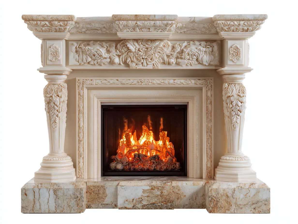Kamin-Marmor-178x47x134 cm-Beige-Karamell-Klassischer Barockstil-Dolenlystudio