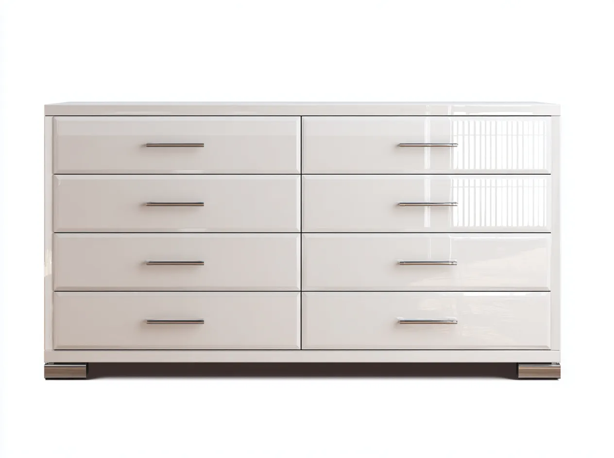 Kommode mit Schubladen-Holz-MDF-136x49x81 cm-Cremeweiß-Hochglanz Moderner Stil-Dolenlystudio