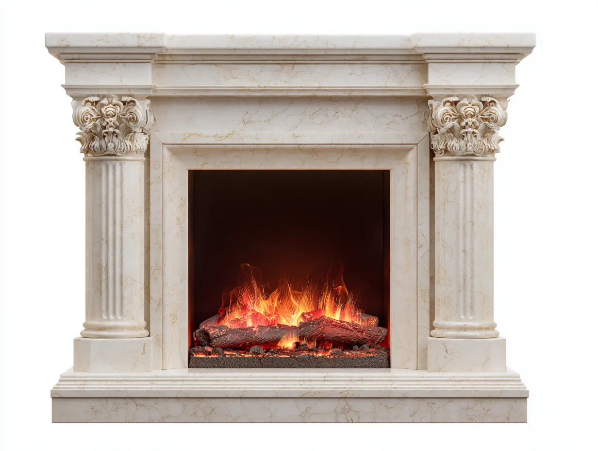 Kamin-Marmor-166x41x118 cm-Beige-Kremé-Klassischer Säulenstil-Dolenlystudio