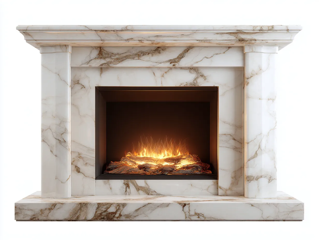Kamin-Marmor-158x39x112 cm-Weiß-Goldader-Klassischer Minimalstil-Dolenlystudio