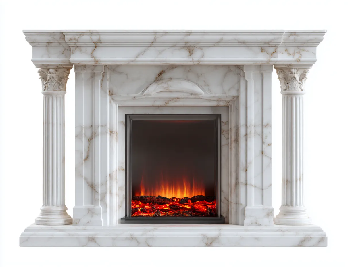 Kamin-Marmor-182x45x132 cm-Weiß-Goldader-Klassischer Säulenstil-Dolenlystudio