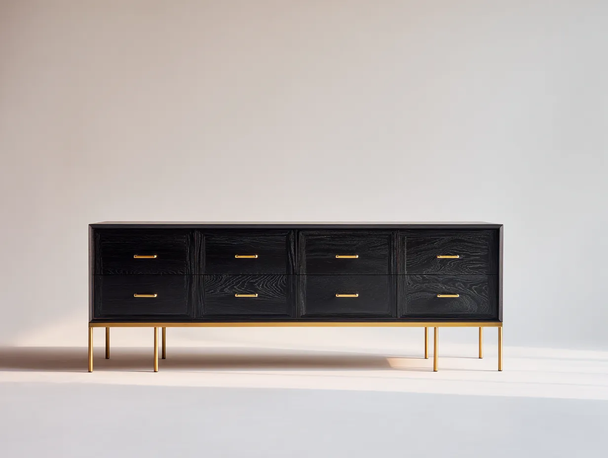 Dielenschränke-Holz-Metall-186 x 42 x 70 cm-Schwarz-Gold-Modernes Design-Dolenlystudio