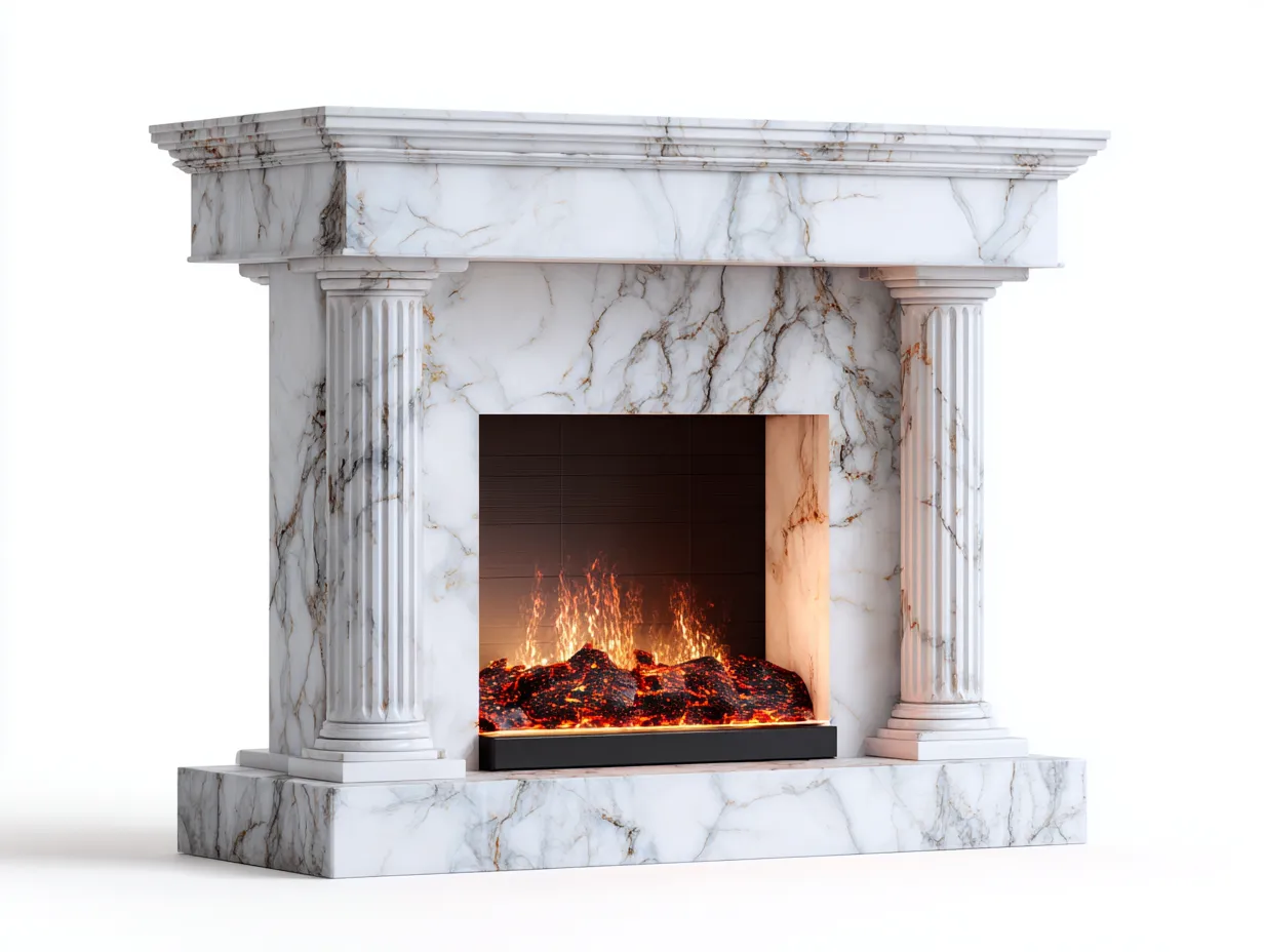 Kamin-Marmor-162x41x118 cm-Weiß-Braunader-Klassischer Säulenstil-Dolenlystudio