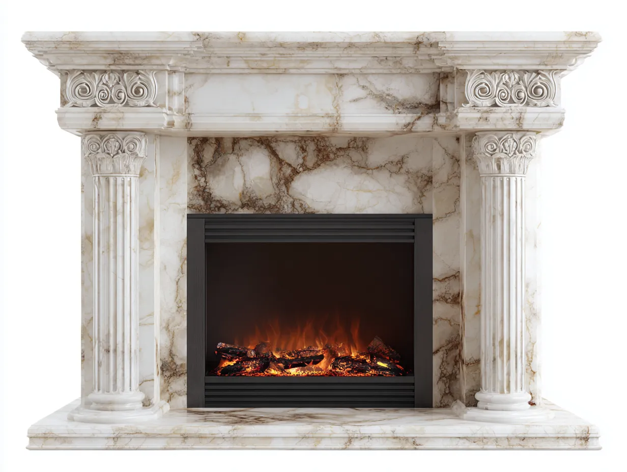 Kamin-Marmor-176x43x126 cm-Weiß-Beige-Klassischer Säulenstil-Dolenlystudio