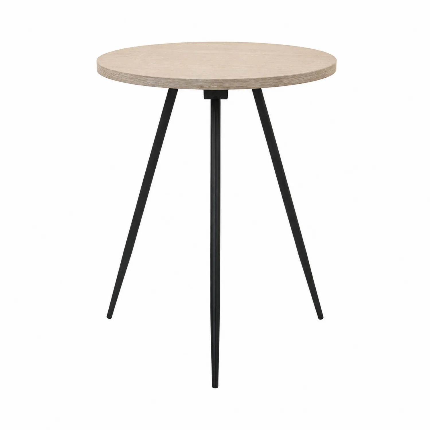 Mesa auxiliar redonda de madera y metal, 50 cm, Beige/Negro-Cleavillaaeu