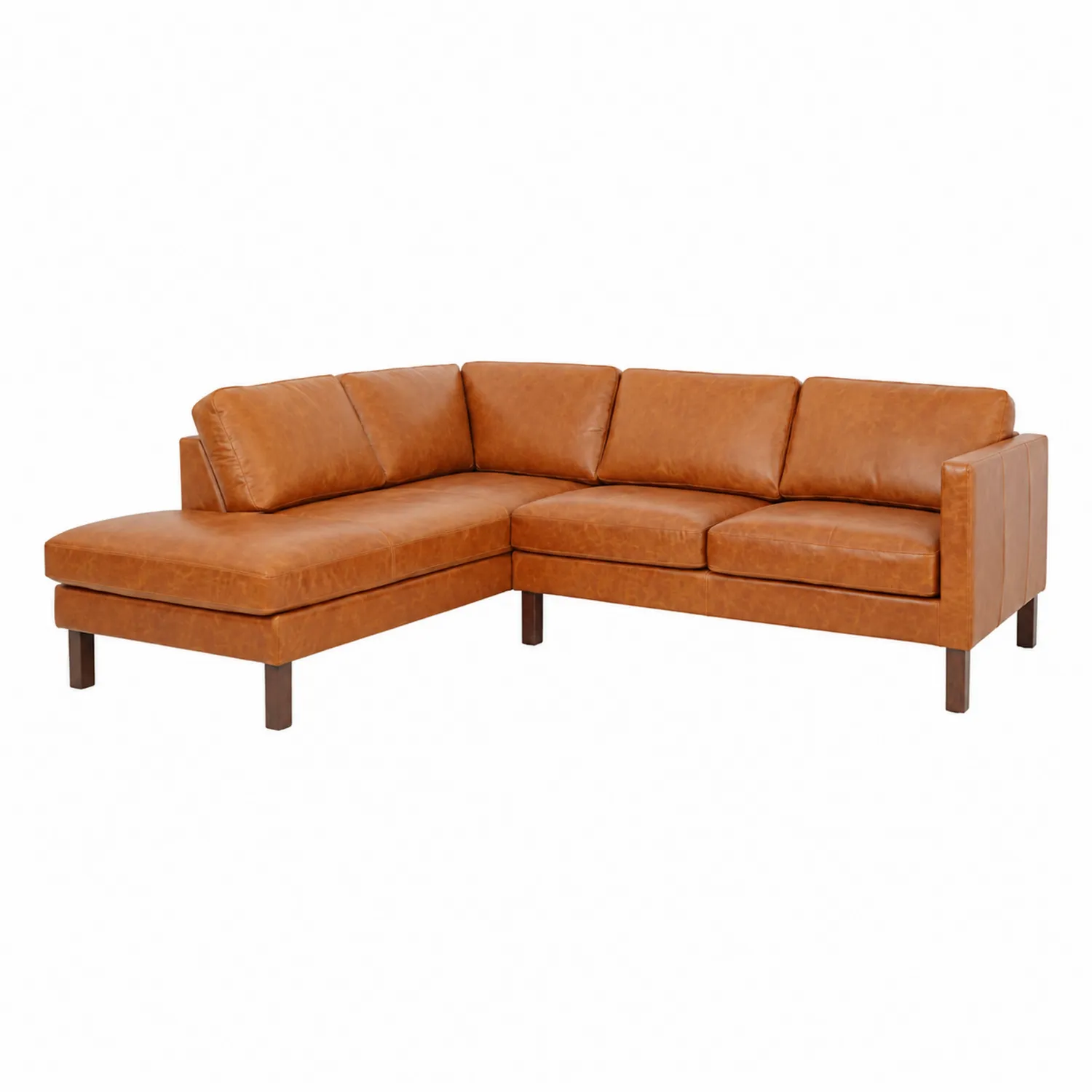 Sofá Seccional en Forma de L de Cuero Sintético Marrón con Patas de Madera-Cleavillaaeu