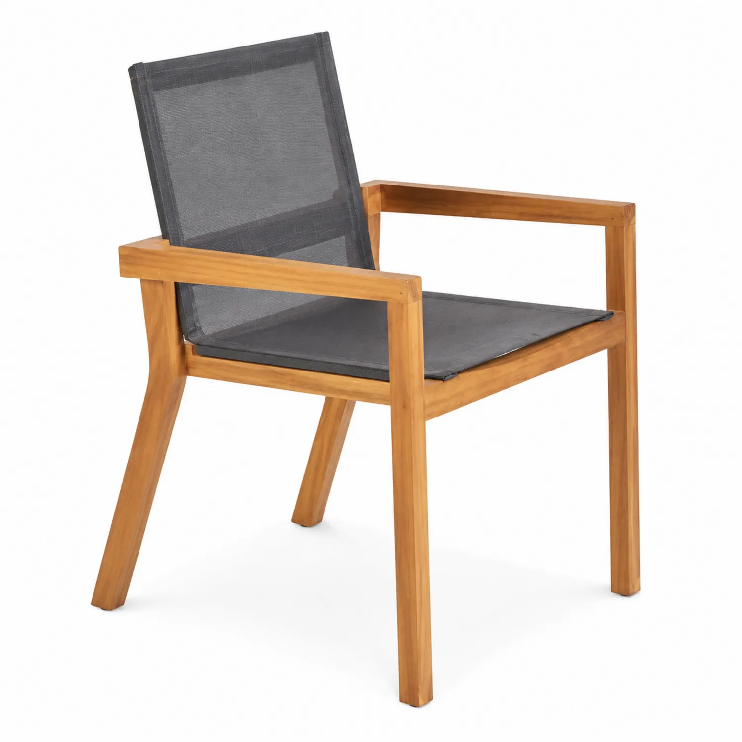 Silla de madera de teca con asiento negro-Cleavillaaeu