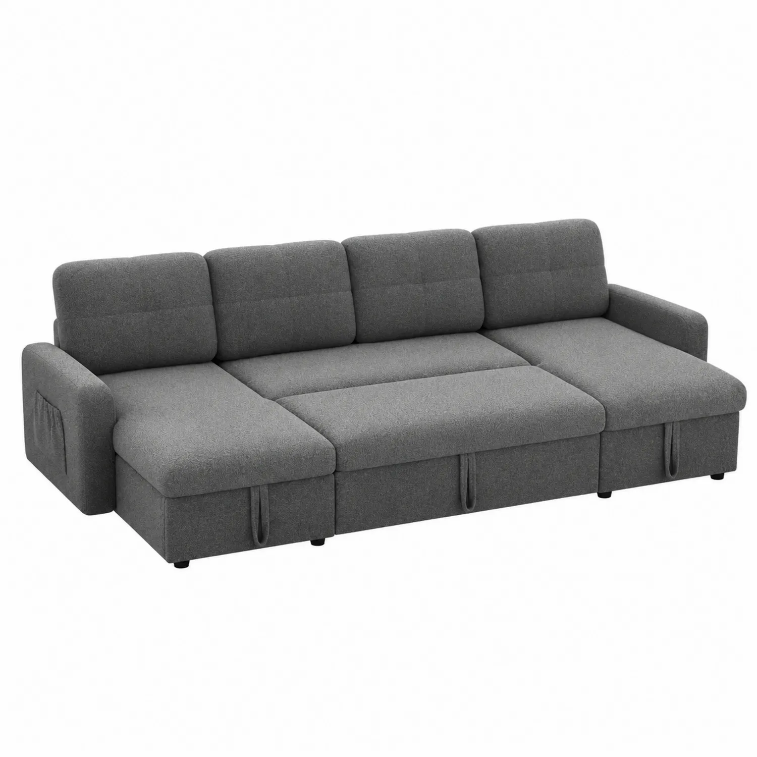 Sofá cama modular gris con almacenamiento de tejido de poliéster-Cleavillaaeu
