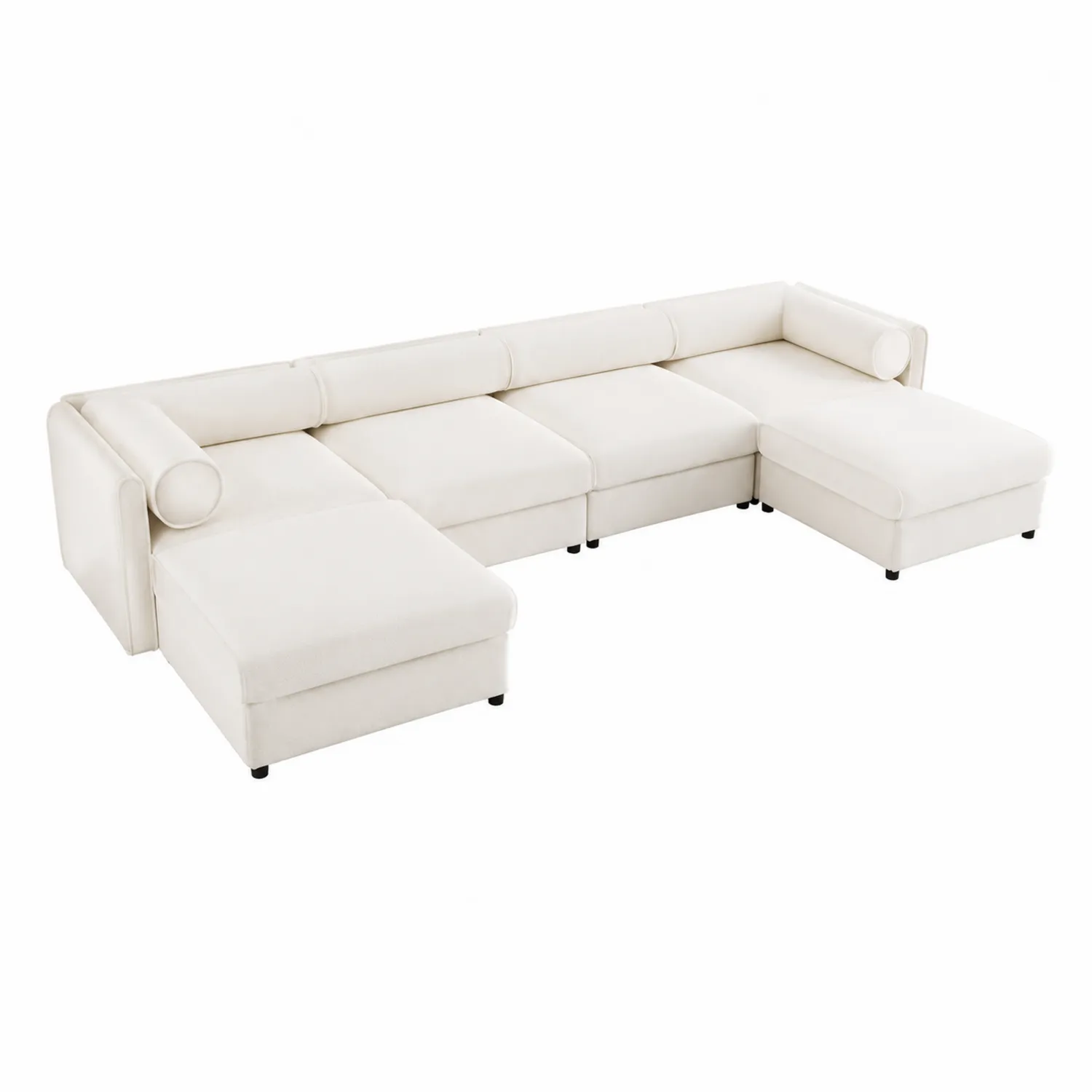 Sofá seccional en L de tela beige, 300 cm x 220 cm x 90 cm-Cleavillaaeu