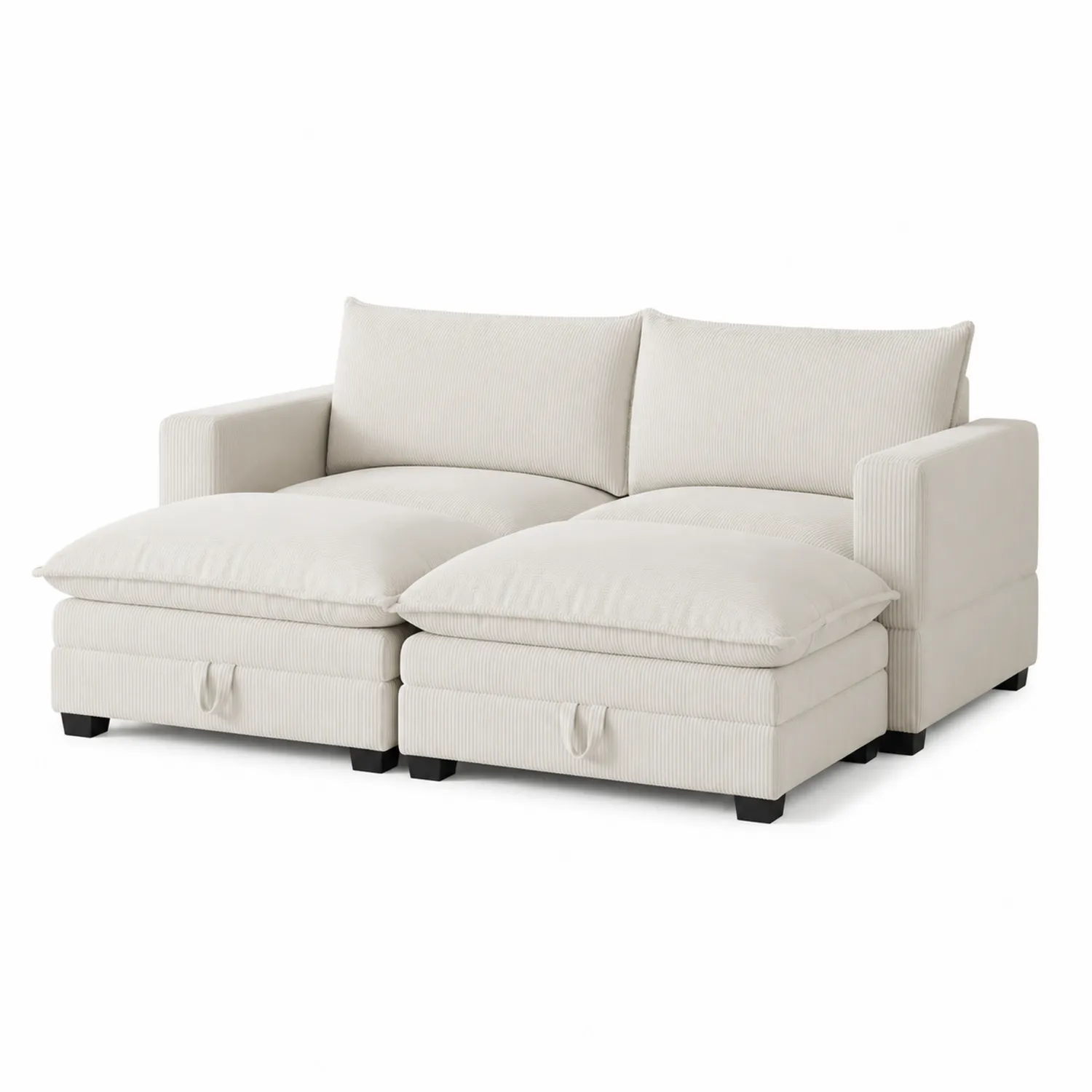 Sofá esquinero en L de pana beige con chaise longue-Cleavillaaeu