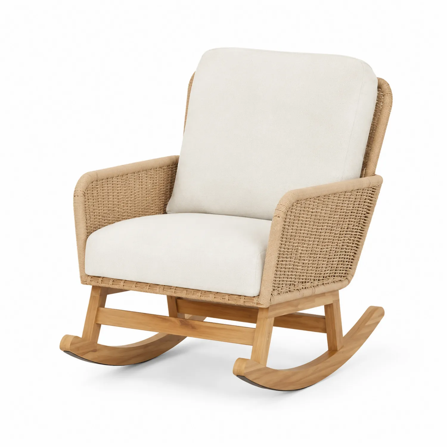 Mecedora de Madera y Ratán Sintético Beige-Cleavillaaeu