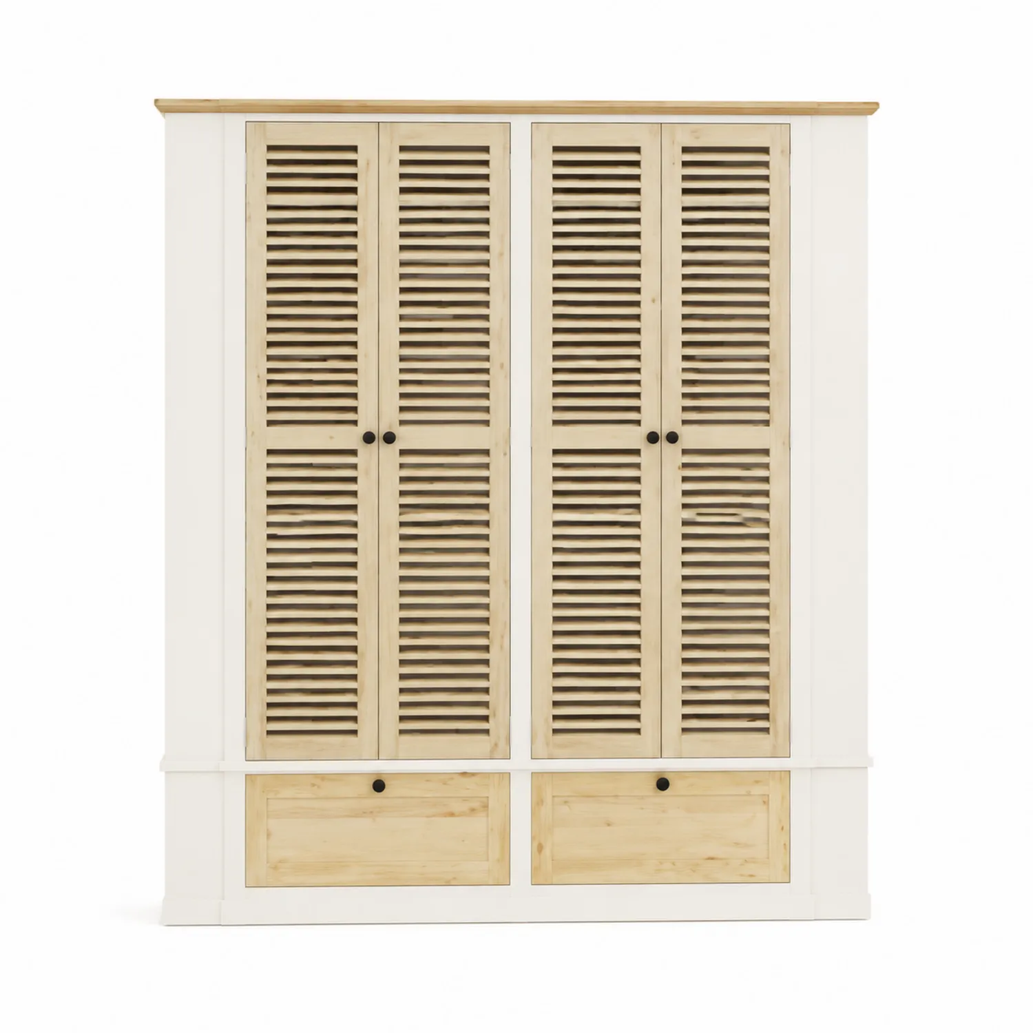 Armario de Madera de Pino con Puertas de Persiana y Cajones-Cleavillaaeu