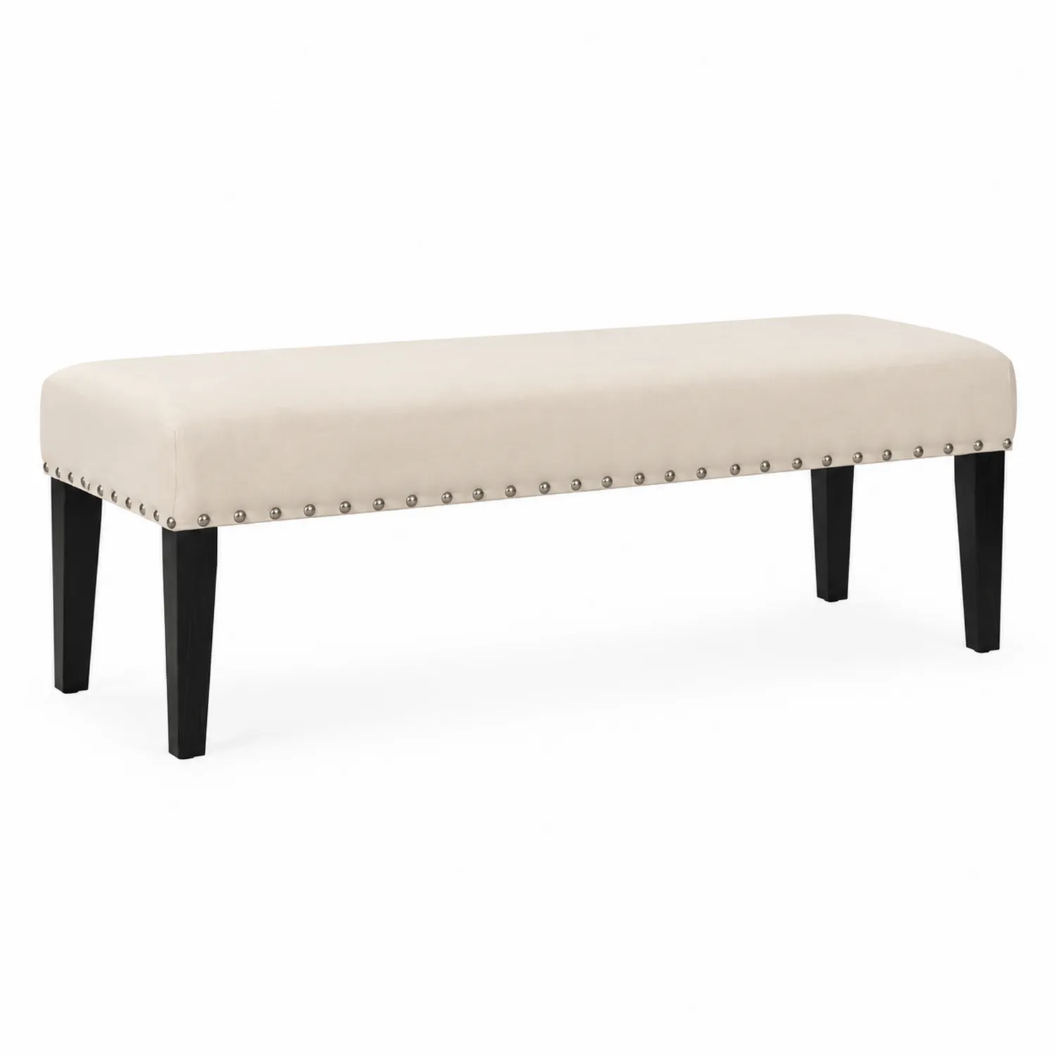 Banco de Poliéster Beige con Patas de Madera Negra-Cleavillaaeu
