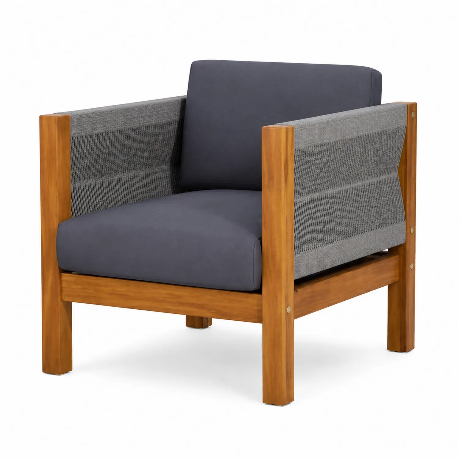 Sillón de madera de acacia y tejido gris oscuro-Cleavillaaeu