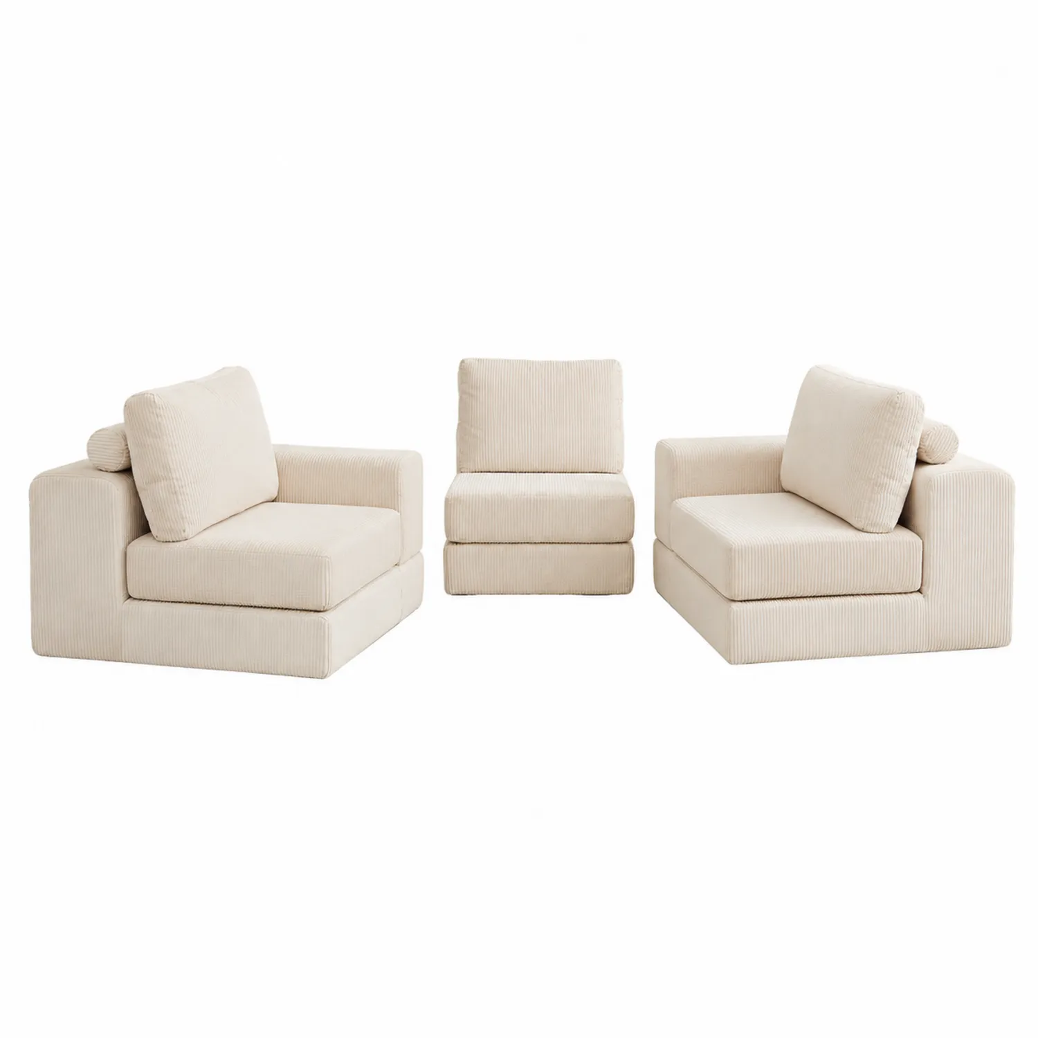 Conjunto de sofás seccionales de 3 piezas en pana beige-Cleavillaaeu