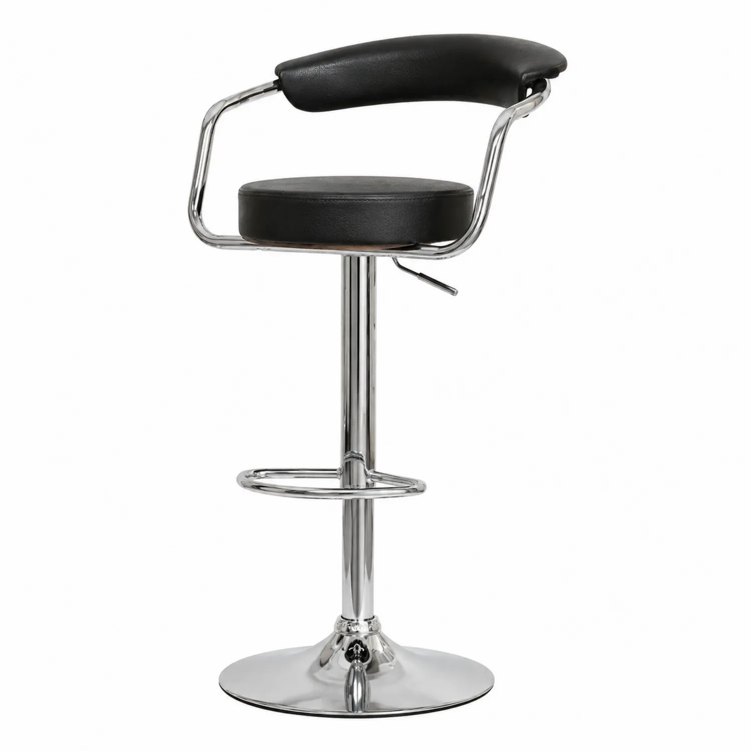 Taburete Giratorio de Metal y Cuero Sintético Negro con Altura Ajustable-Cleavillaaeu