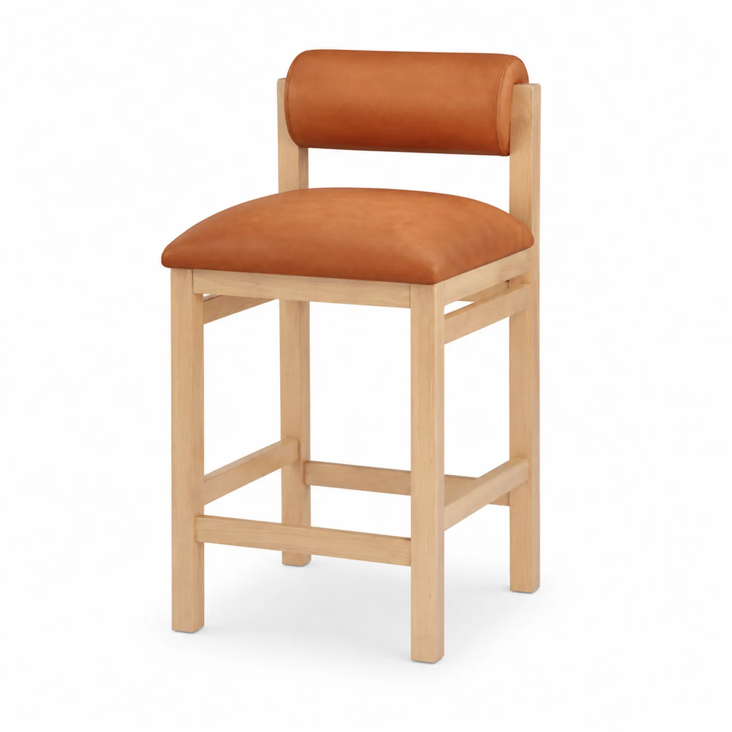 Taburete de madera y cuero sintético marrón claro-Cleavillaaeu