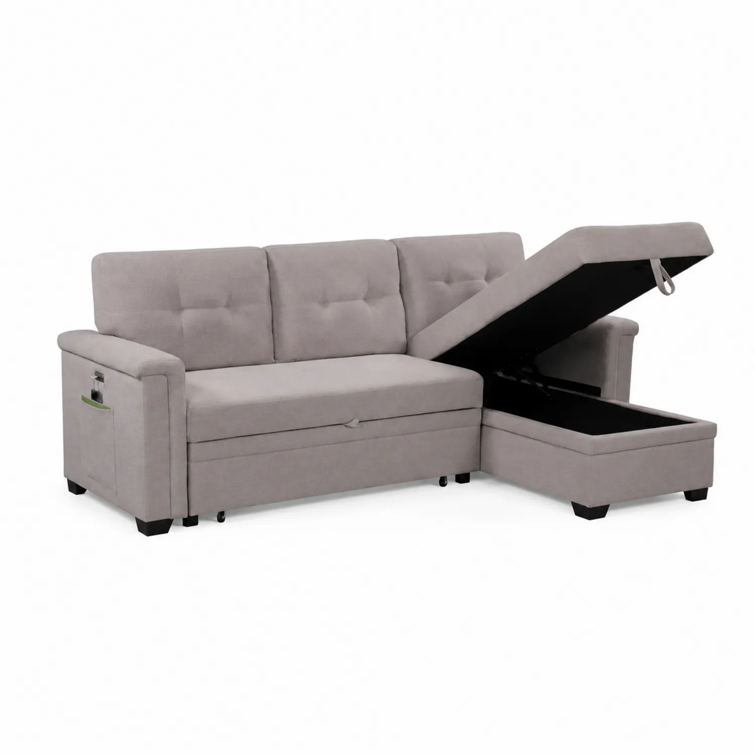 Sofá seccional de tela con almacenamiento gris 230x150x90 cm-Cleavillaaeu