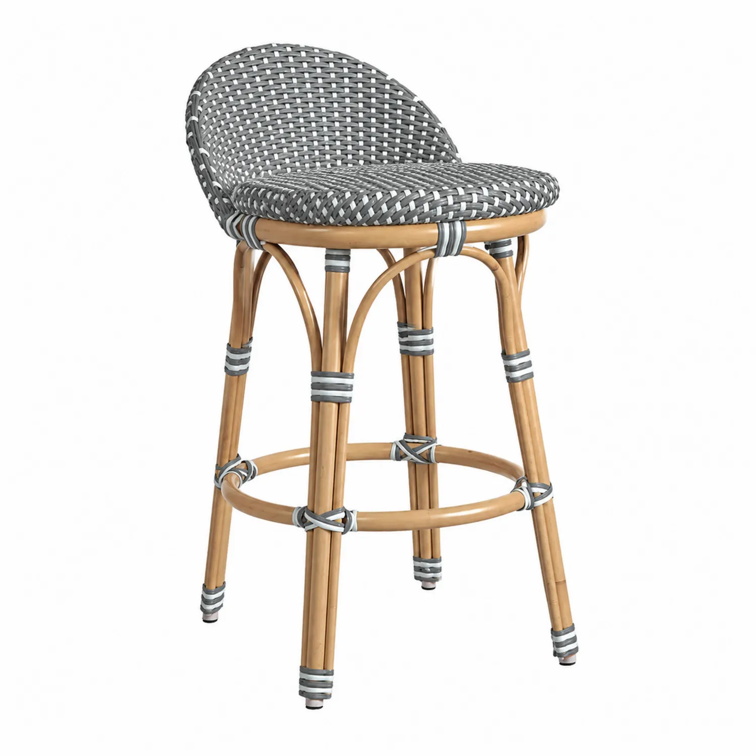 Taburete de ratán sintético y polietileno gris-Cleavillaaeu