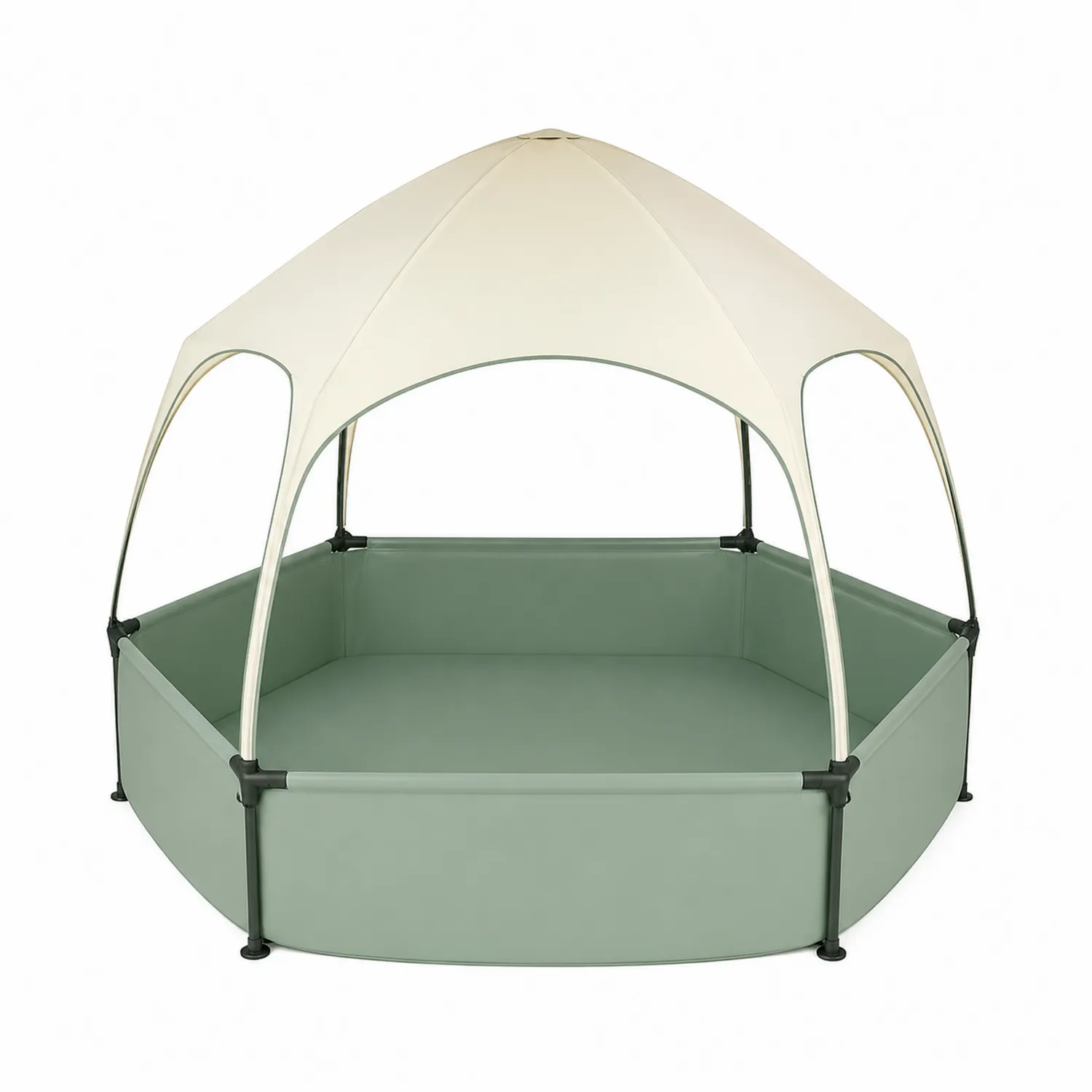 Piscina Infantil Hexagonal de Plastico con Toldo de Poliéster 150x150x60 cm-Cleavillaaeu