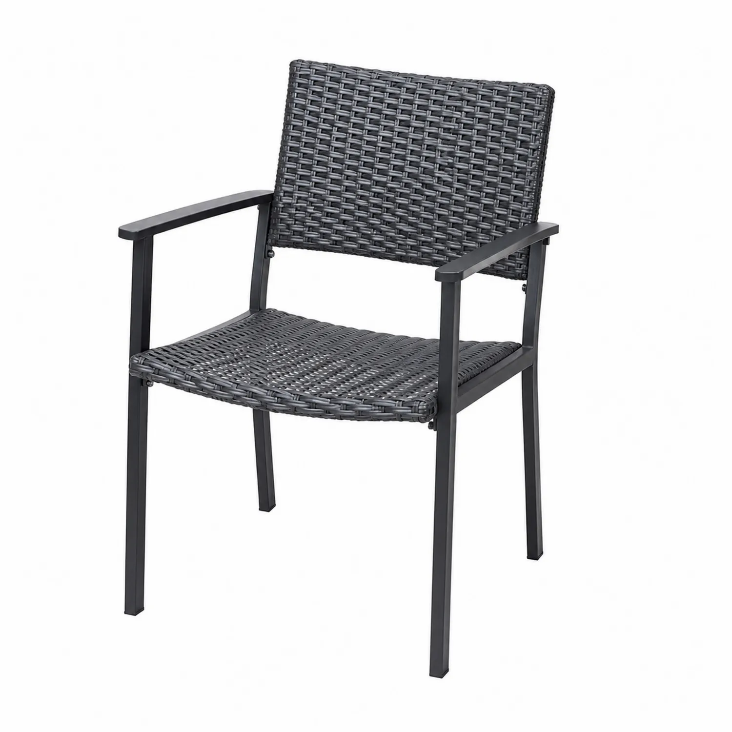 Silla de Ratán Sintético con Estructura de Acero Negro 55x60x85 cm-Cleavillaaeu