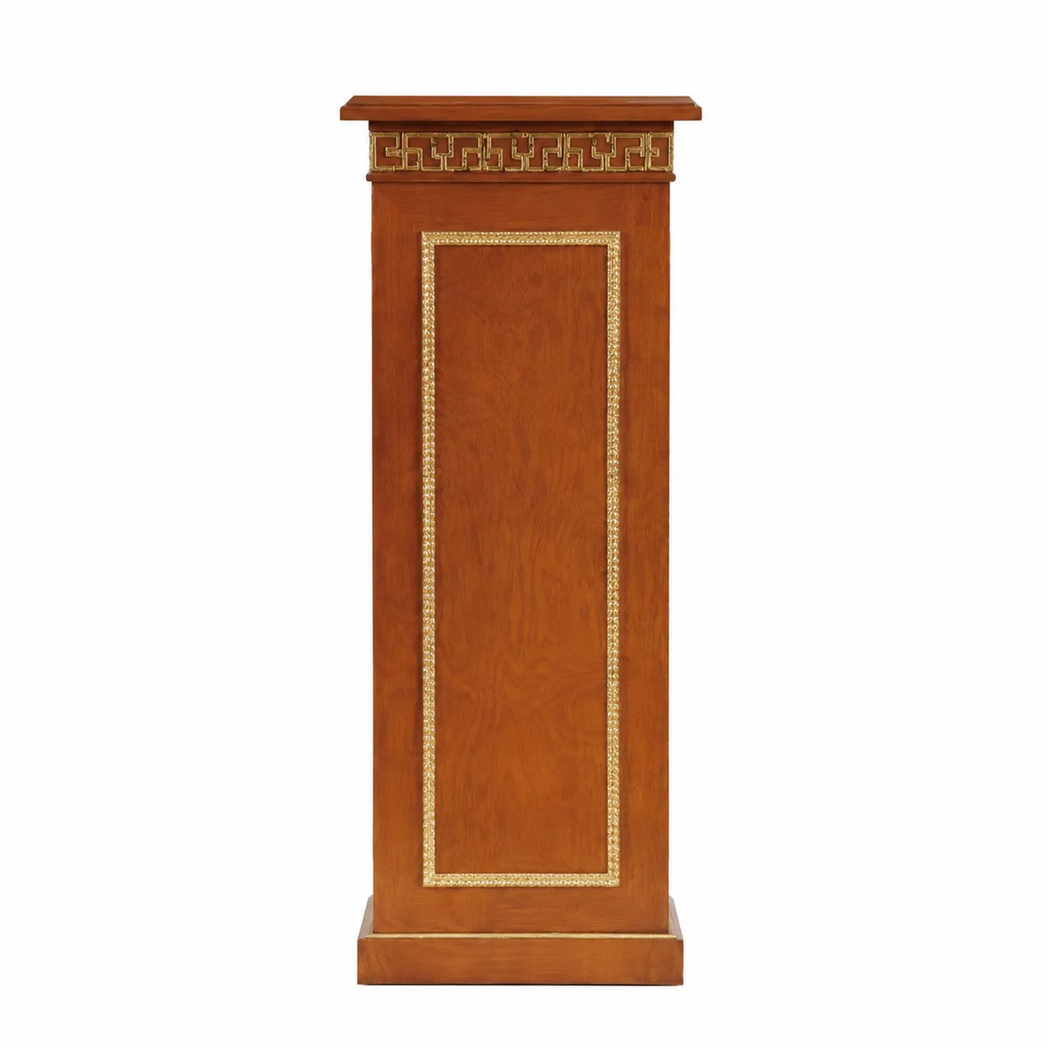 Pedestal de madera de nogal marrón con detalles dorados 30x30x90 cm-Cleavillaaeu